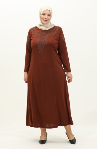 Bedrucktes Kleid in Übergröße aus Stein 4946-01 Tabak 4946-01