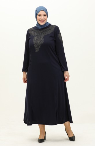 Bedrucktes Kleid aus Stein 4946-06 Marineblau 4946-06
