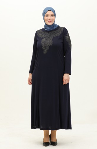 Bedrucktes Kleid aus Stein 4946-06 Marineblau 4946-06