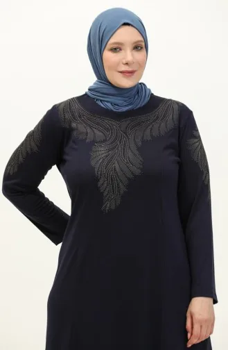 Taş Baskılı Elbise 4946-06 Lacivert