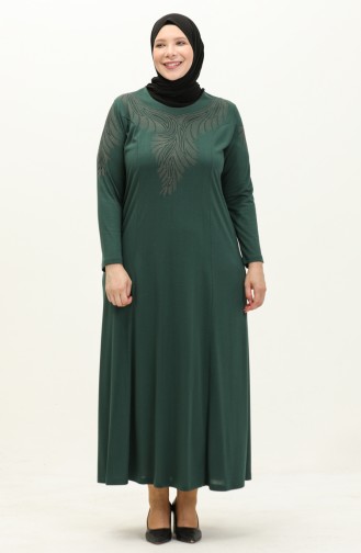 Robe Imprimée Pierre Grande Taille 4946-07 Vert Emeraude 4946-07