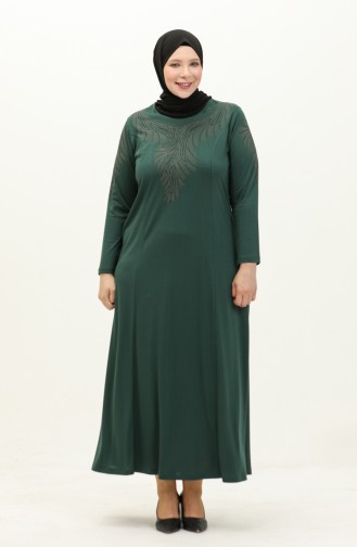 Robe Imprimée Pierre Grande Taille 4946-07 Vert Emeraude 4946-07