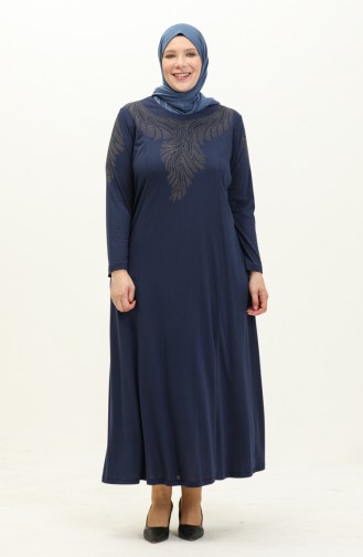 Übergröße Stein bedrucktes Kleid 4946-10 Indigo 4946-10