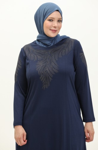 Übergröße Stein bedrucktes Kleid 4946-10 Indigo 4946-10