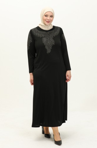 Plus Size Stone Printed Dress 4946-09 Black 4946-09