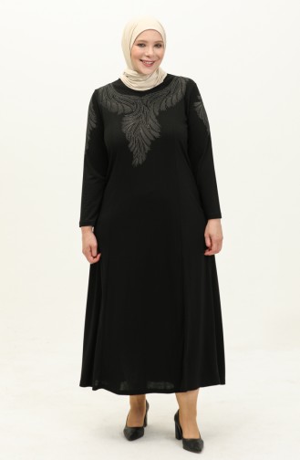 Bedrucktes Kleid in Übergröße aus Stein 4946-09 Schwarz 4946-09