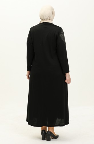 Büyük Beden Taş Baskılı Elbise 4946-09 Siyah