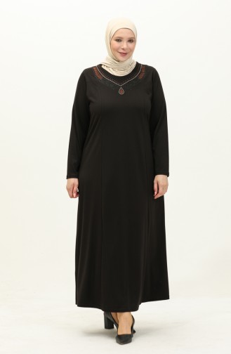 Büyük Beden Nakışlı Elbise 4950-01 Siyah