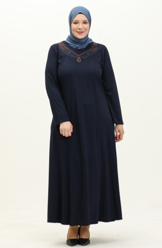 Plus Size Embroidered Dress 4950-02 Navy Blue 4950-02