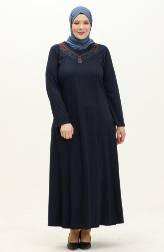 Robe Brodée Grande Taille 4950-02 Bleu Marine 4950-02