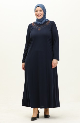 Plus Size Embroidered Dress 4950-02 Navy Blue 4950-02