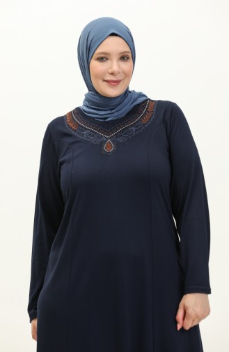 Besticktes Kleid in Übergröße 4950-02 Marineblau 4950-02