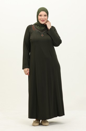 Large Size Embroidered Dress 4950-04 Khaki 4950-04
