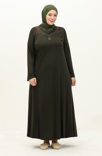 Large Size Embroidered Dress 4950-04 Khaki 4950-04
