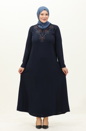 Plus Size Embroidered Dress 4952-02 Navy Blue 4952-02
