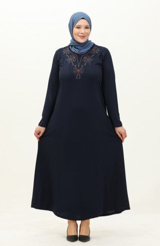 Gesticktes Kleid in Übergröße 4952-02 Marineblau 4952-02