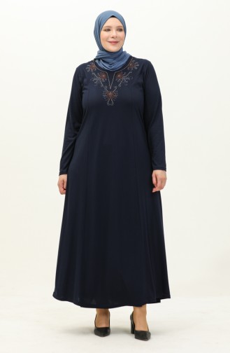 Plus Size Embroidered Dress 4952-02 Navy Blue 4952-02