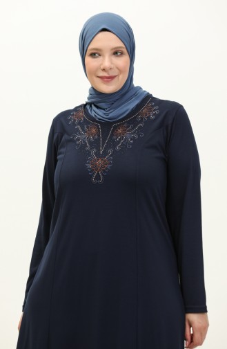 Gesticktes Kleid in Übergröße 4952-02 Marineblau 4952-02