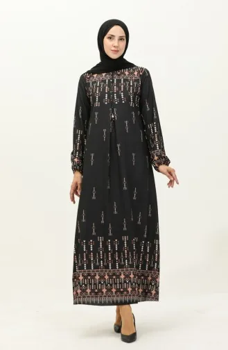 Robe à Imprimé Numérique 1113-01 Noir 1113-01