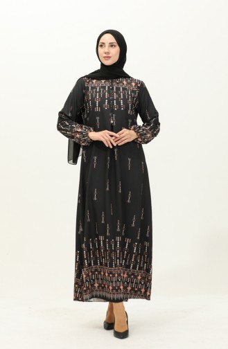 Dijital Baskılı Elbise 1113-01 Siyah