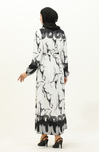 فستان بطبعة ديجيتال منقوش 1115-01 أبيض أسود 1115-01