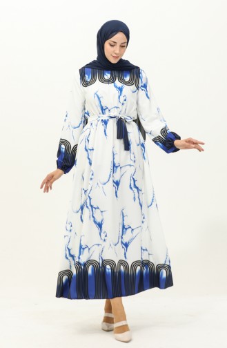 Gerafftes Kleid mit Digitaldruck 1115-02 Saks Weiß 1115-02