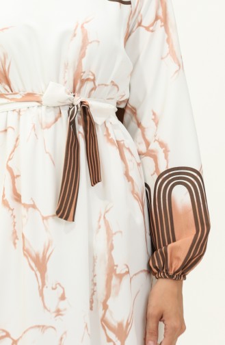 Digital Printed  Shirred Waist Dress  1115-03 Brown white 1115-03