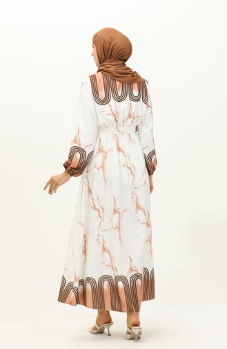 Gerafftes Kleid mit Digitaldruck 1115-03 Braun Weiß 1115-03