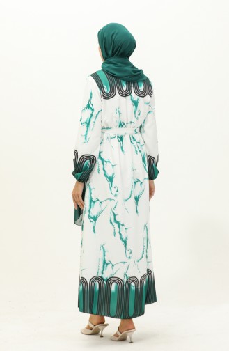 Digital Printed  Shirred Waist Dress 1115-04 Green white 1115-04