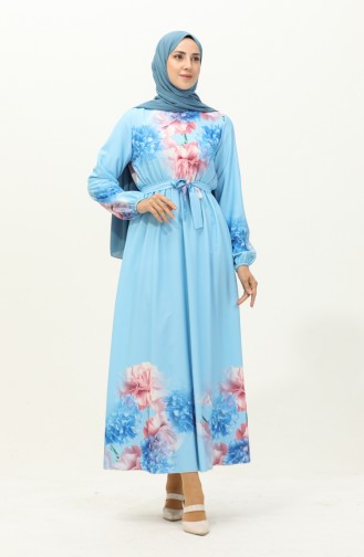 Digital Printed Belted Dress 1116-01 Baby Blue 1116-01