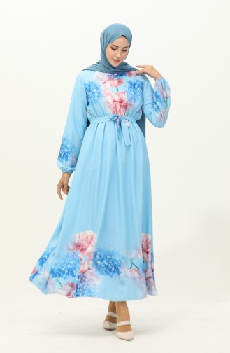 Digital Printed Belted Dress 1116-01 Baby Blue 1116-01