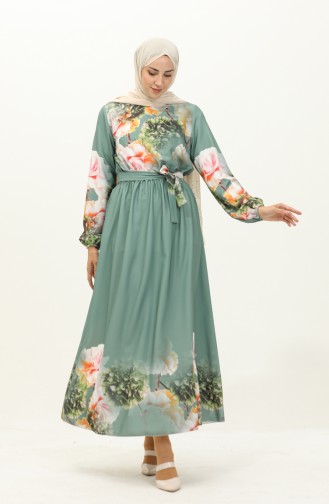 Digital bedrucktes Kleid mit Gürtel 1116-02 Grün 1116-02