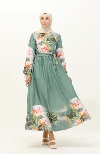 Digital bedrucktes Kleid mit Gürtel 1116-02 Grün 1116-02