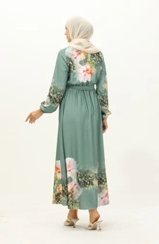 Robe Ceinturée à Imprimé Numérique 1116-02 Vert 1116-02