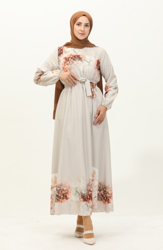 Digital bedrucktes Kleid mit Gürtel 1116-03 Beige 1116-03