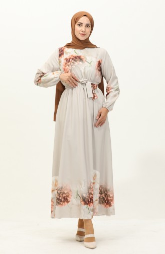 Digital Printed Belted Dress 1116-03 Beige 1116-03