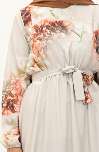 Digital Printed Belted Dress 1116-03 Beige 1116-03