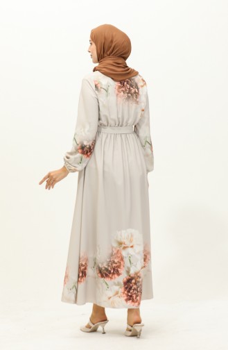 Robe Ceinturée à Imprimé Numérique 1116-03 Beige 1116-03