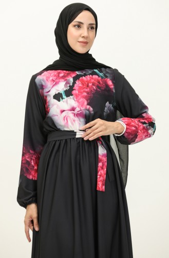 Digital Printed Belted Dress 1116-04 Black 1116-04