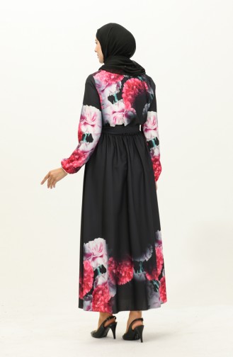 Digital bedrucktes Kleid mit Gürtel 1116-04 Schwarz 1116-04