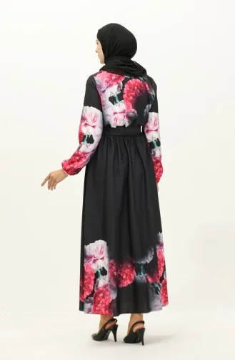Robe Ceinturée à Imprimé Numérique 1116-04 Noir 1116-04