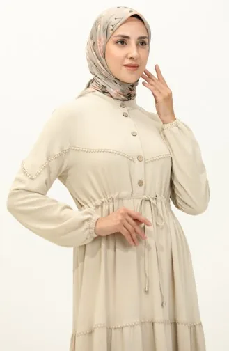 Kleid Mit Geraffter Taille Aus Aerobin-Stoff 2003-04 Beige 2003-04