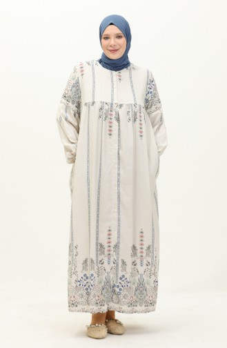 Patterned Linen Dress 24Y8949A-01 Beige Blue 24Y8949A-01