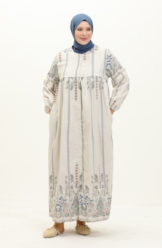 Patterned Linen Dress 24Y8949A-01 Beige Blue 24Y8949A-01