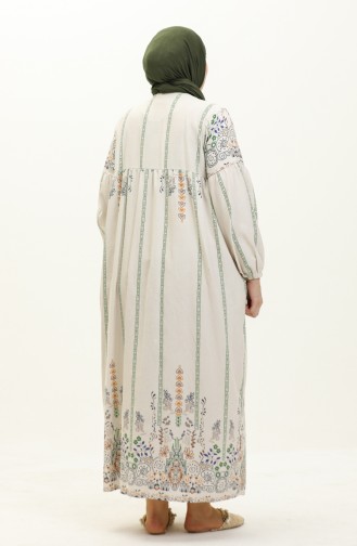 Patterned Linen Dress 24Y8949A-02 Beige Emerald Green 24Y8949A-02