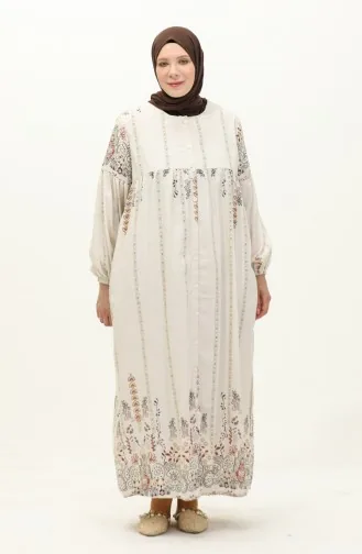 Robe en Lin à Motifs 24Y8949A-03 Beige Moutarde 24Y8949A-03
