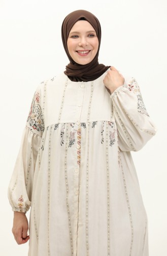 Robe en Lin à Motifs 24Y8949A-03 Beige Moutarde 24Y8949A-03