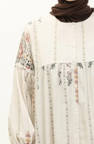 Robe en Lin à Motifs 24Y8949A-03 Beige Moutarde 24Y8949A-03