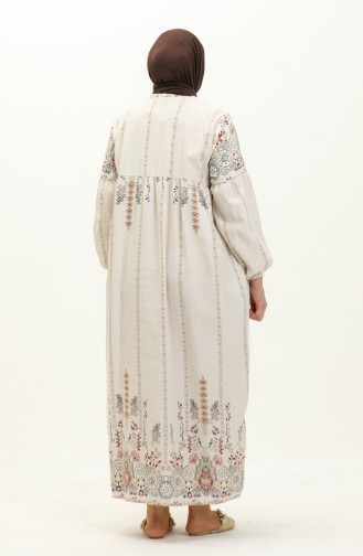 Robe en Lin à Motifs 24Y8949A-03 Beige Moutarde 24Y8949A-03