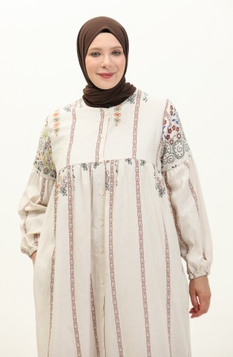 Robe en Lin à Motifs 24Y8949A-04 Beige Tabac 24Y8949A-04